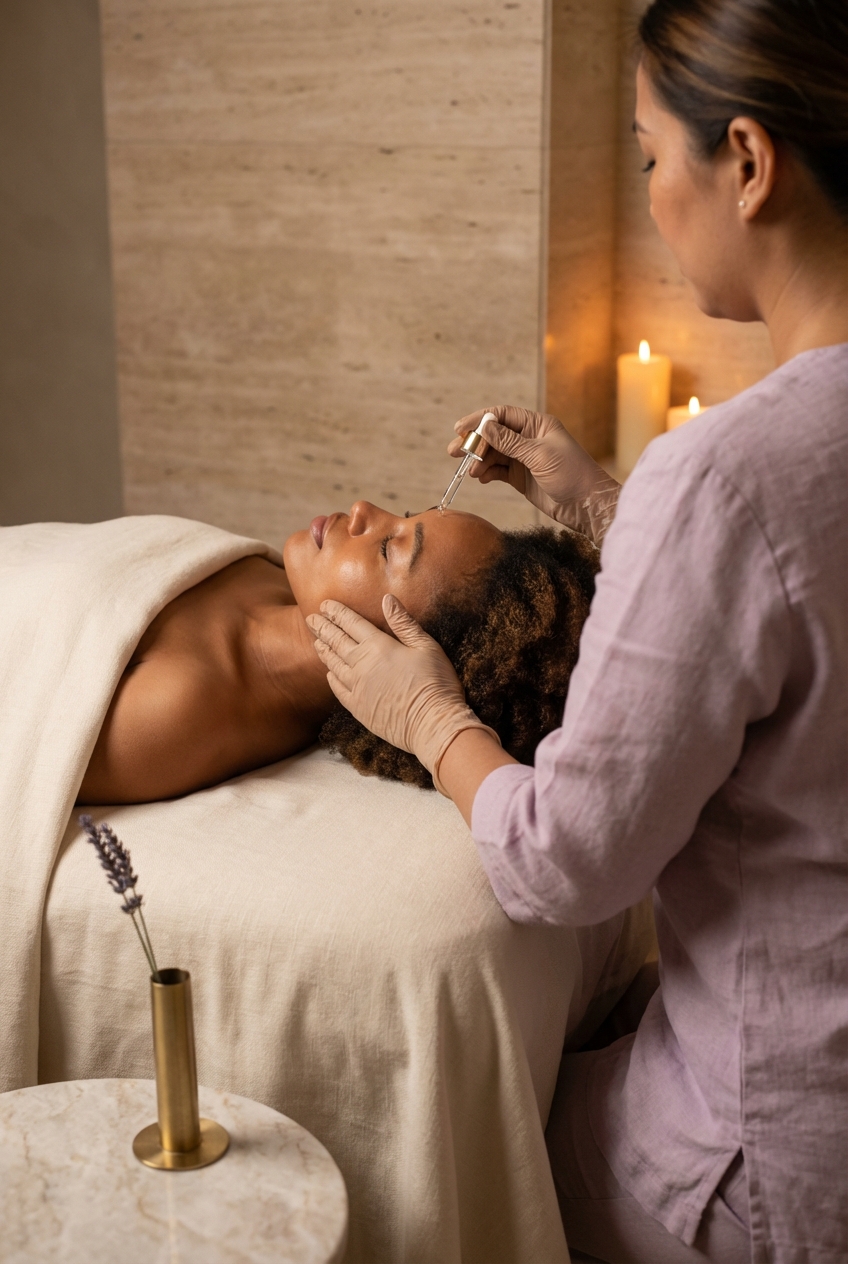 A private candlelit treatment suite at Lavender Glow Dubai